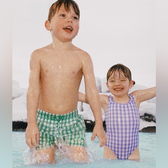 NWT Zara 12-24m gingham green swim trunks - Picture 4 of 4